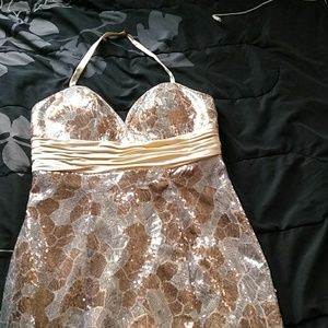 Halter Champagne & Silver Prom Dress